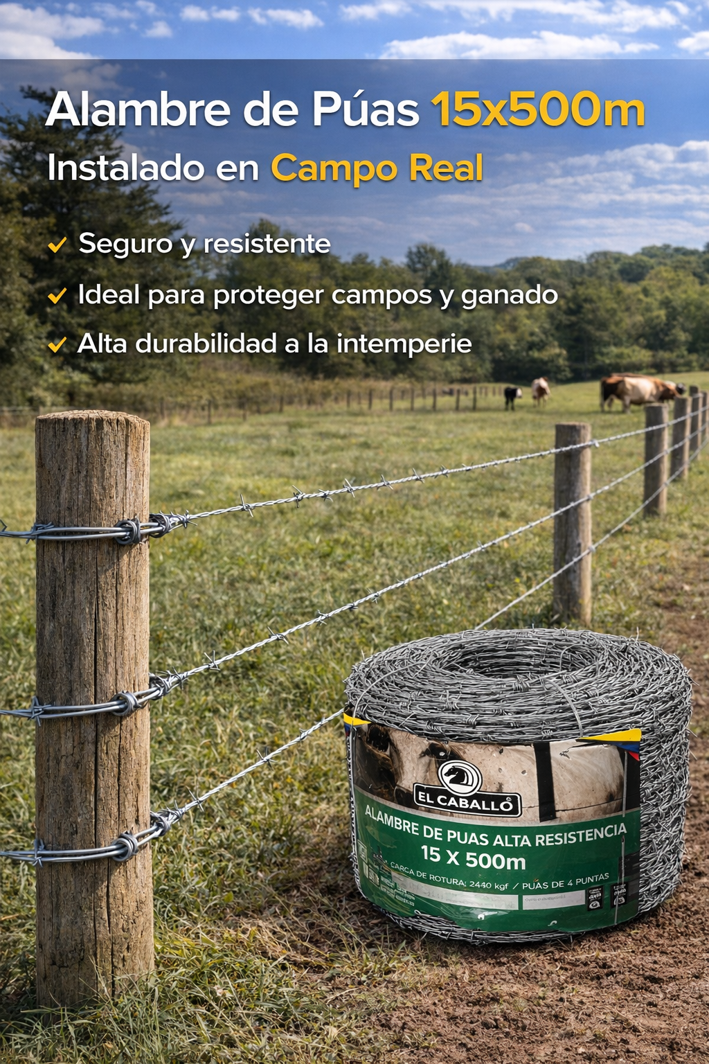 Alambre de Púas El Caballo Calibre 15 x 500 Metros