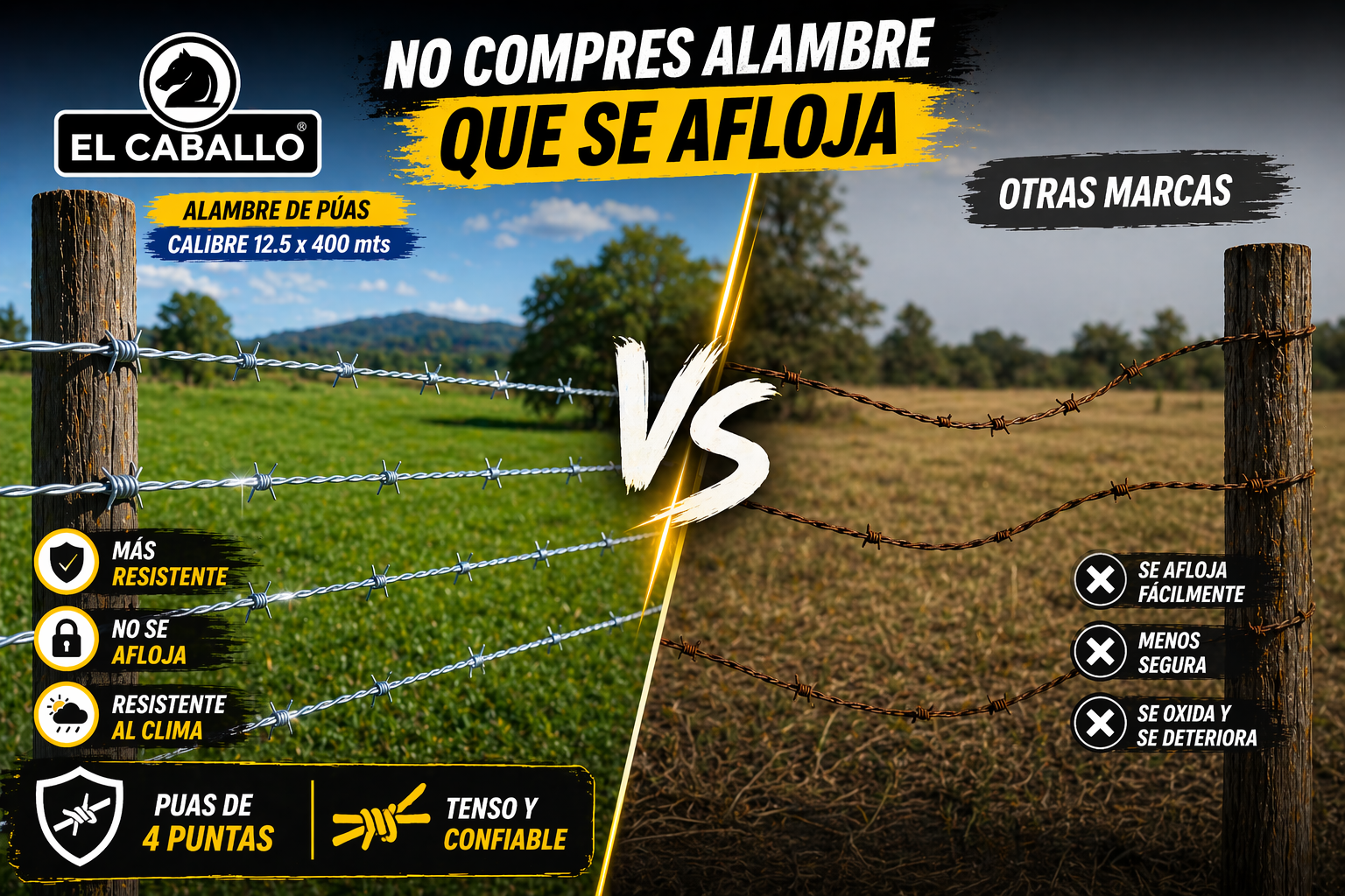Alambre de Púas El Caballo Calibre 12.5 x 400 Metros